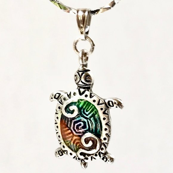 Silver Sea Turtle Pendant Necklace Colorful Enamel Plated 19" Nautical Island - Picture 14 of 14